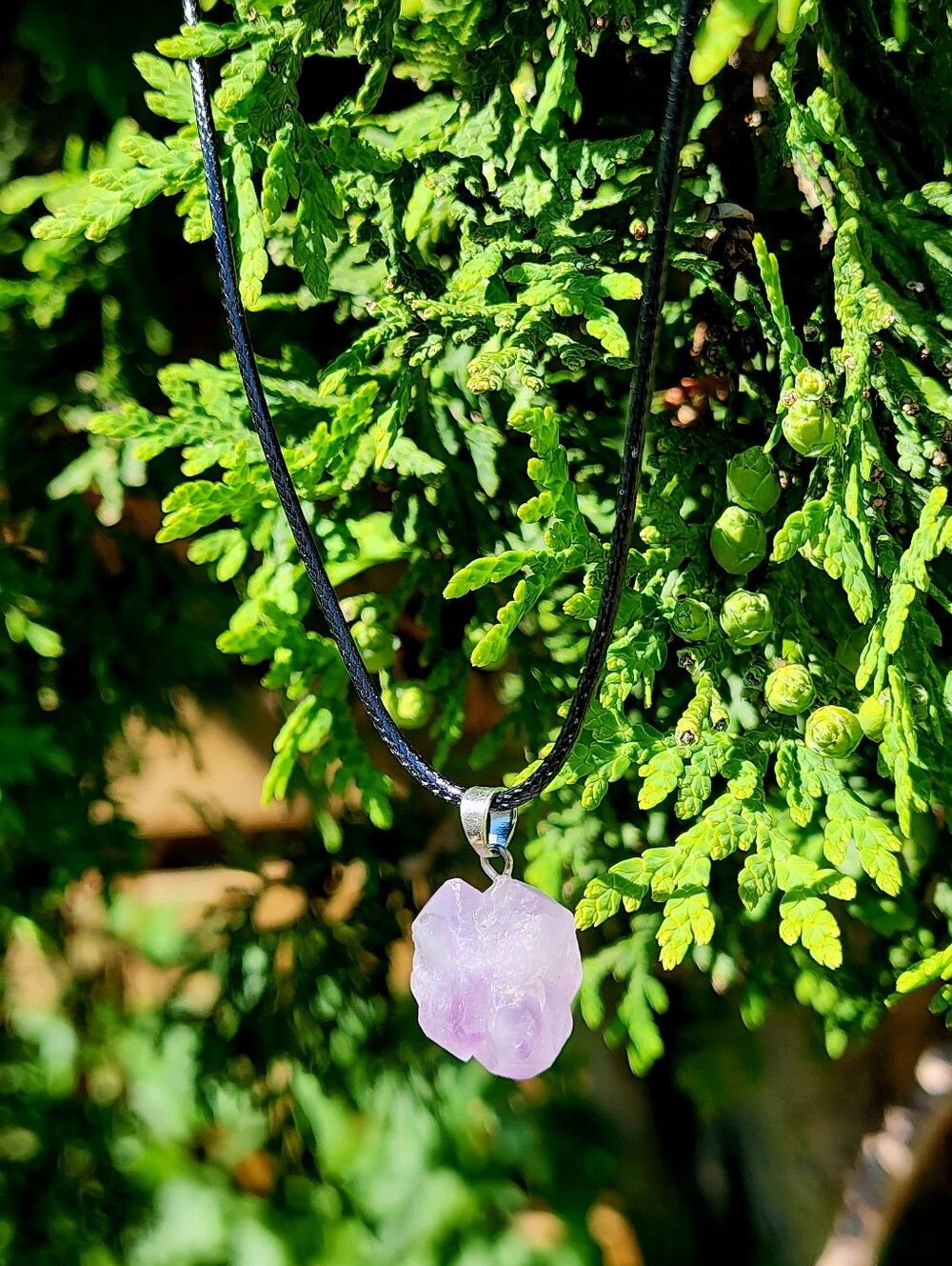 Amethyst Raw Crystal Pendant Necklace - Purple 17" Relieve Stress, Improve Sleep